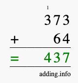 Calculate 373 + 64 using long addition