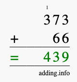 Calculate 373 + 66 using long addition