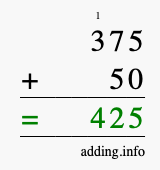 Calculate 375 + 50 using long addition