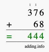 Calculate 376 plus 68 using long addition Calculate 376 + 68 using long addition