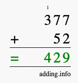Calculate 377 + 52 using long addition