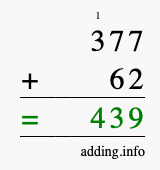 Calculate 377 + 62 using long addition
