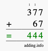 Calculate 377 + 67 using long addition