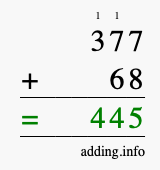 Calculate 377 plus 68 using long addition Calculate 377 + 68 using long addition