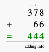 Calculate 378 + 66 using long addition