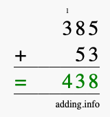 Calculate 385 + 53 using long addition