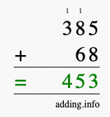 Calculate 385 plus 68 using long addition Calculate 385 + 68 using long addition