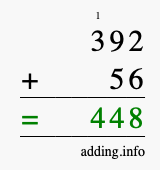 Calculate 392 + 56 using long addition