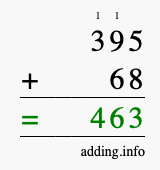 Calculate 395 plus 68 using long addition Calculate 395 + 68 using long addition