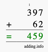Calculate 397 + 62 using long addition