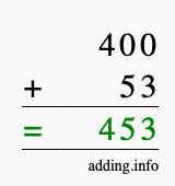 Calculate 400 + 53 using long addition