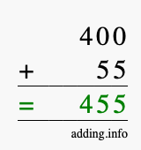 Calculate 400 + 55 using long addition
