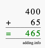 Calculate 400 + 65 using long addition
