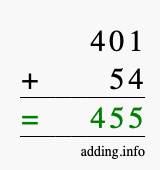 Calculate 401 + 54 using long addition
