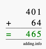 Calculate 401 + 64 using long addition