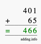 Calculate 401 + 65 using long addition
