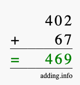 Calculate 402 + 67 using long addition