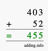 Calculate 403 + 52 using long addition
