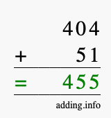 Calculate 404 + 51 using long addition