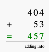 Calculate 404 + 53 using long addition