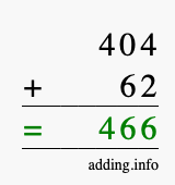 Calculate 404 + 62 using long addition