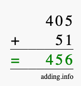 Calculate 405 + 51 using long addition