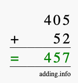 Calculate 405 + 52 using long addition