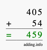Calculate 405 + 54 using long addition