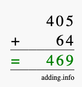 Calculate 405 + 64 using long addition