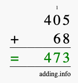 Calculate 405 + 68 using long addition