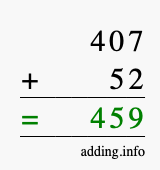 Calculate 407 + 52 using long addition