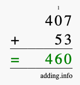 Calculate 407 + 53 using long addition