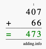 Calculate 407 + 66 using long addition