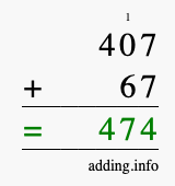 Calculate 407 + 67 using long addition