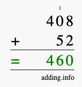 Calculate 408 + 52 using long addition