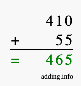 Calculate 410 + 55 using long addition