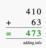 Calculate 410 + 63 using long addition