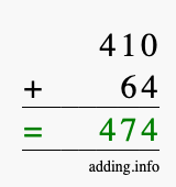 Calculate 410 + 64 using long addition
