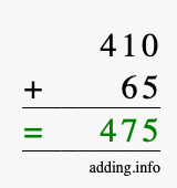 Calculate 410 + 65 using long addition