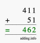 Calculate 411 + 51 using long addition