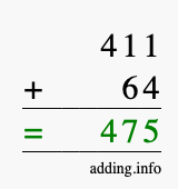 Calculate 411 + 64 using long addition