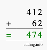 Calculate 412 + 62 using long addition