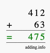 Calculate 412 + 63 using long addition
