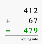 Calculate 412 + 67 using long addition