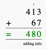 Calculate 413 + 67 using long addition