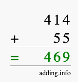 Calculate 414 + 55 using long addition