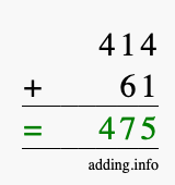 Calculate 414 + 61 using long addition