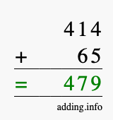 Calculate 414 + 65 using long addition