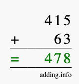 Calculate 415 + 63 using long addition