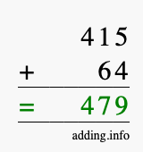 Calculate 415 + 64 using long addition